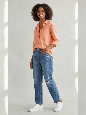 H&M Vintage Divided Archive Peach Cotton Boyfriend Button Down Shirt Top EUC S
